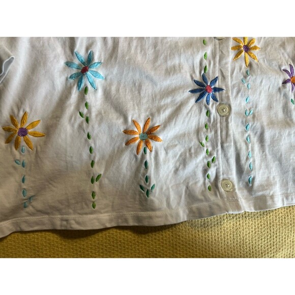 Michael Simon Cardigan 2X White Flower Embroidered Button Up - Picture 3 of 7